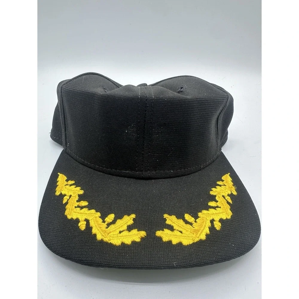 VTG New Era Pro Model Captain Hat Black Gold Scrambled Eggs USA Made Nautical